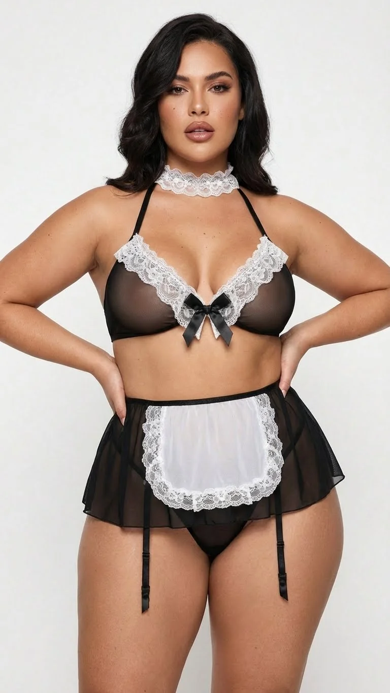 LunaIntim Fransız Hizmetçi Temalı Kostüm Seti Dantel Önlük Detaylı - Önlük Detay